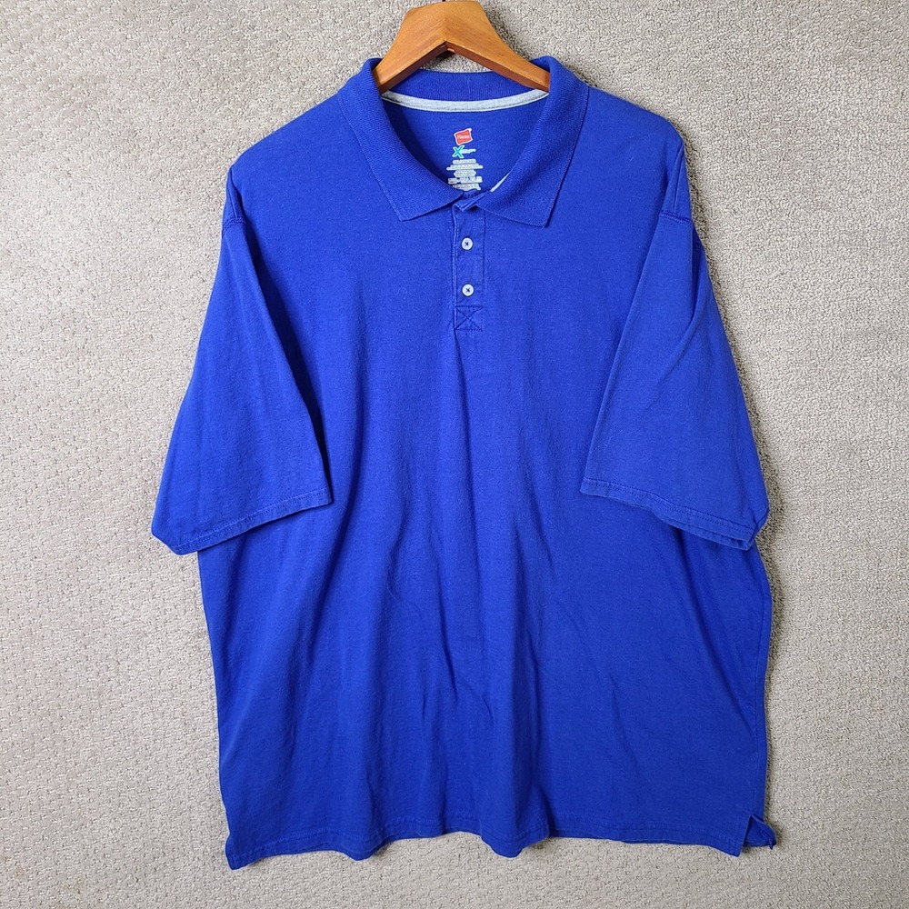 Hanes Shirt Mens 3XL Blue Polo X-Temp Short Sleeve‎ Cotton Blend Casual